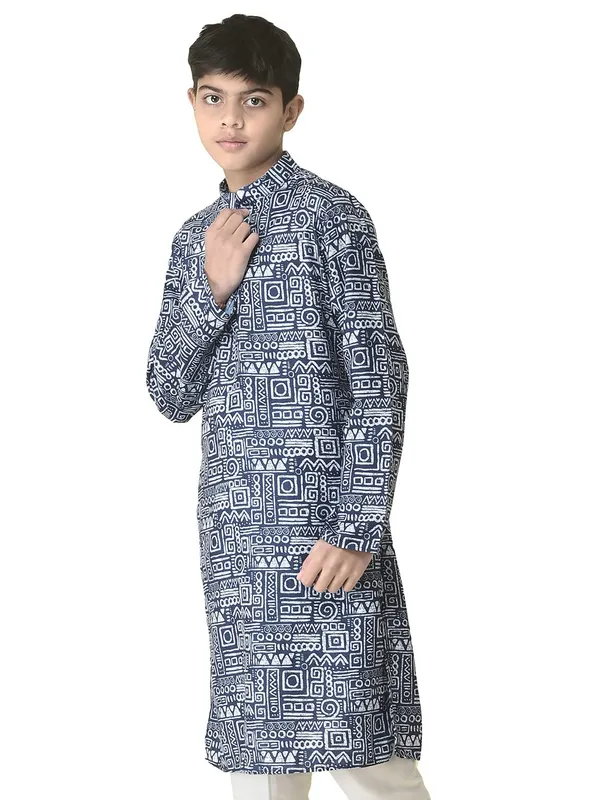 Blue_Cotton_Full_Sleeve_Regular_Printed_Kurta_For_Kids