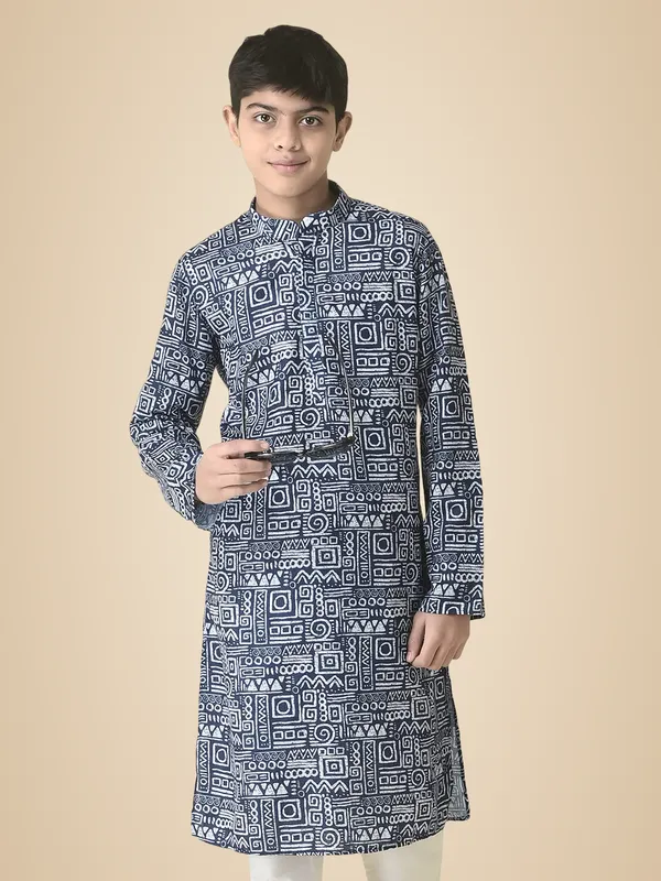 Blue_Cotton_Full_Sleeve_Regular_Printed_Kurta_For_Kids