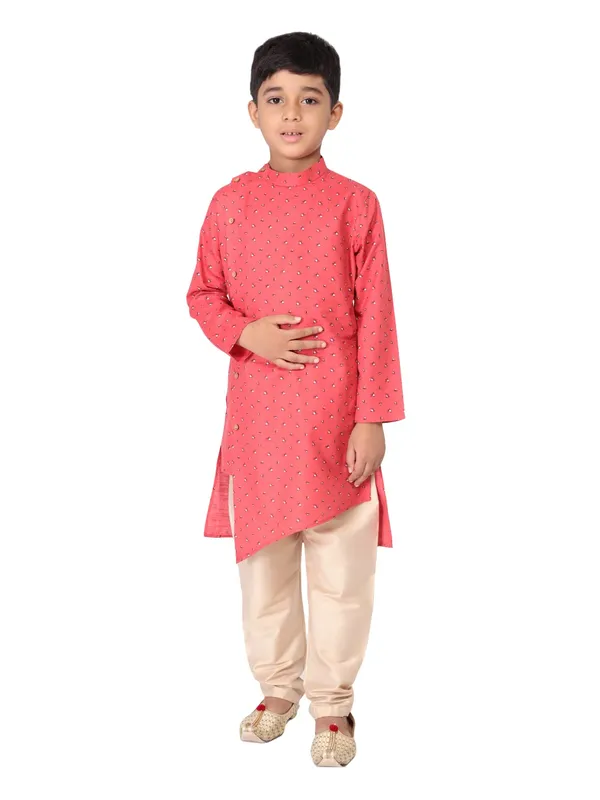 Pink_Cotton_Full_Sleeve_Regular_Fit_Printed_Kurta_Churidar_For_Kids