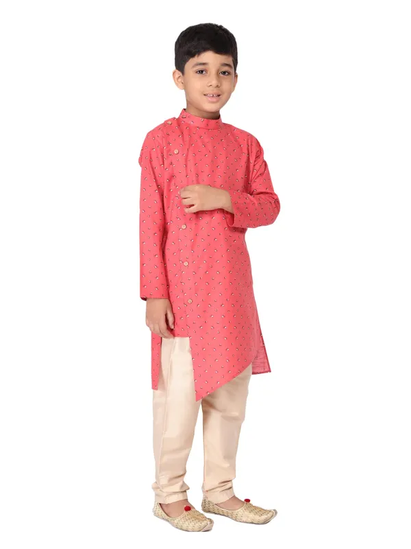 Pink_Cotton_Full_Sleeve_Regular_Fit_Printed_Kurta_Churidar_For_Kids