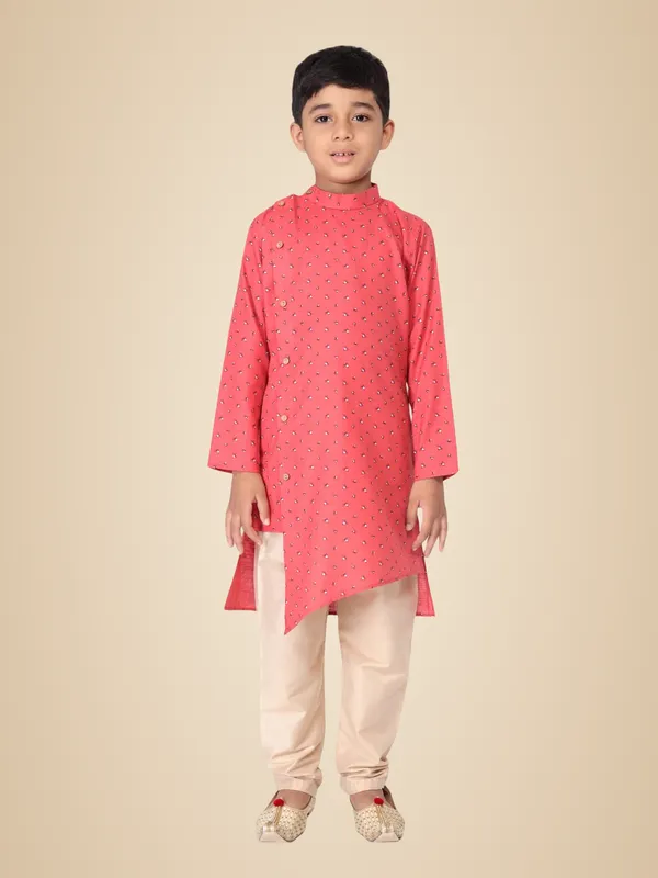 Pink_Cotton_Full_Sleeve_Regular_Fit_Printed_Kurta_Churidar_For_Kids