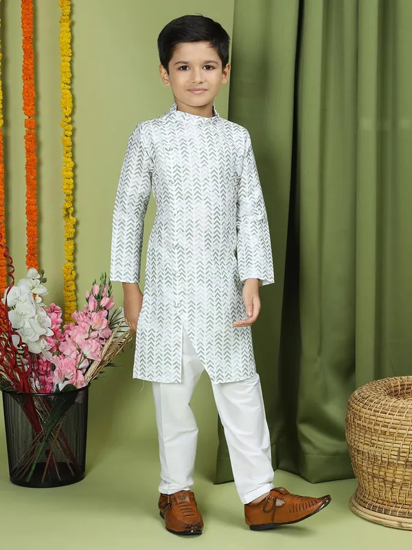 Green_Cotton_Full_Sleeve_Regular_Fit_Printed_Green_Kurta_Churidar_Set_For_Boy