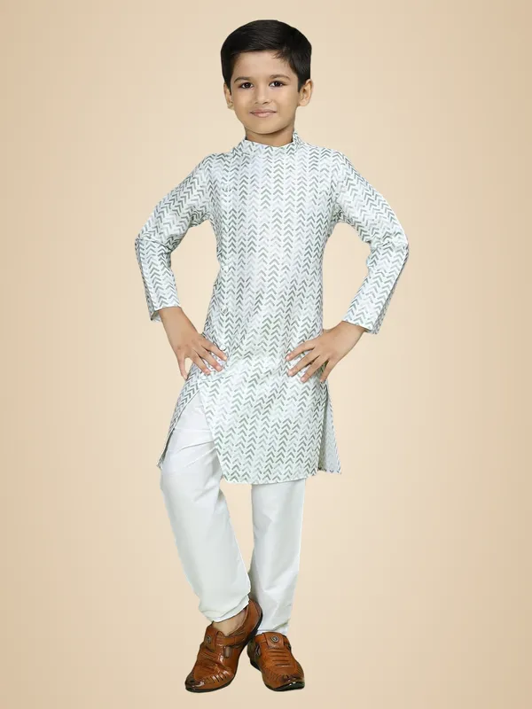 Green_Cotton_Full_Sleeve_Regular_Fit_Printed_Green_Kurta_Churidar_Set_For_Boy