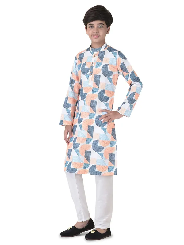 Orange_Cotton_Full_Sleeve_Regular_Printed_Kurta_For_Kids