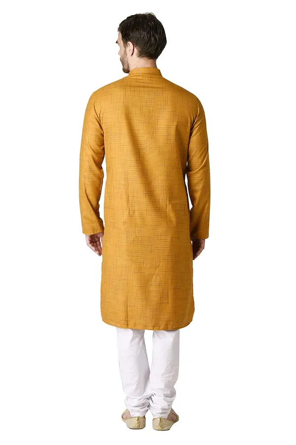 Yellow_Cotton_Yellow_Full_Sleeve_Regular_Checks_Kurta_For_Men