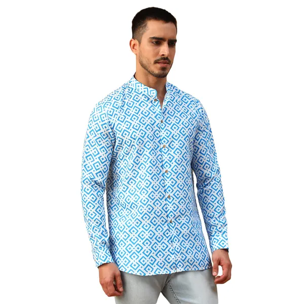 Blue_Cotton_Full_Sleeve_Regular_Fit_Printed_Short_Kurta_For_Men