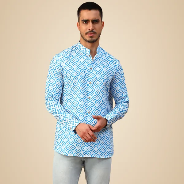 Blue_Cotton_Full_Sleeve_Regular_Fit_Printed_Short_Kurta_For_Men