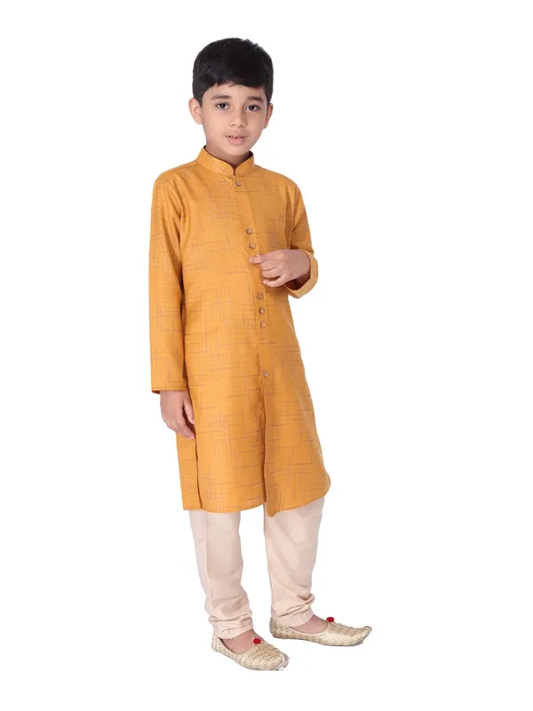 Yellow_Cotton_Full_Sleeve_Regular_Fit_Printed_Kurta_Churidar_For_Kids