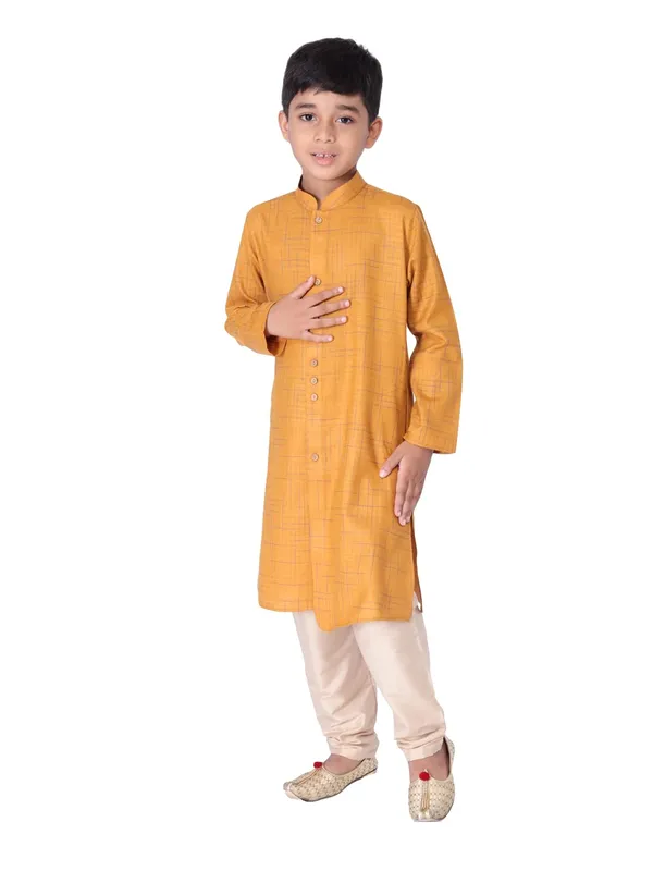 Yellow_Cotton_Full_Sleeve_Regular_Fit_Printed_Kurta_Churidar_For_Kids
