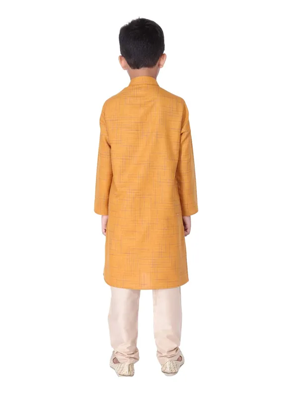 Yellow_Cotton_Full_Sleeve_Regular_Fit_Printed_Kurta_Churidar_For_Kids