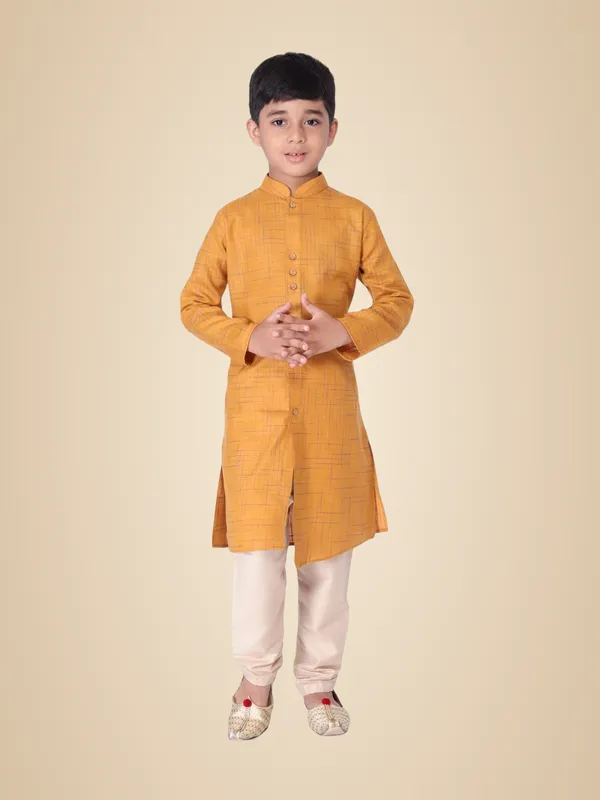 Yellow_Cotton_Full_Sleeve_Regular_Fit_Printed_Kurta_Churidar_For_Kids