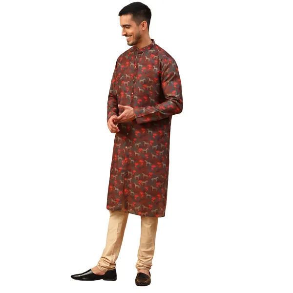 Maroon_Cotton_Full_Sleeve_Regular_Fit_Printed_Kurta_For_Men