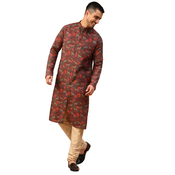 Maroon_Cotton_Full_Sleeve_Regular_Fit_Printed_Kurta_For_Men