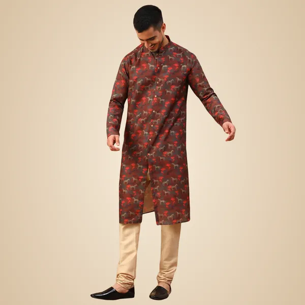 Maroon_Cotton_Full_Sleeve_Regular_Fit_Printed_Kurta_For_Men