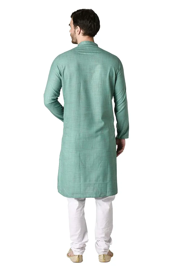 Green_Cotton_Yellow_Full_Sleeve_Regular_Checks_Kurta_For_Men