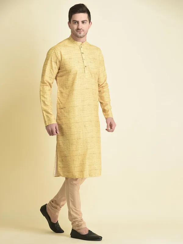 Yellow_Cotton_Yellow_Full_Sleeve_Regular_Fit_Printed_Kurta_Set_For_Men