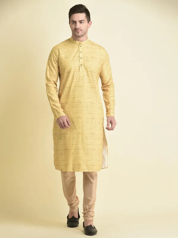 Yellow_Cotton_Yellow_Full_Sleeve_Regular_Fit_Printed_Kurta_Set_For_Men