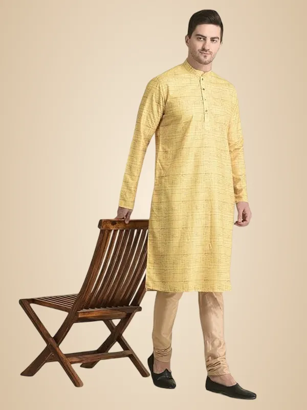Yellow_Cotton_Yellow_Full_Sleeve_Regular_Fit_Printed_Kurta_Set_For_Men