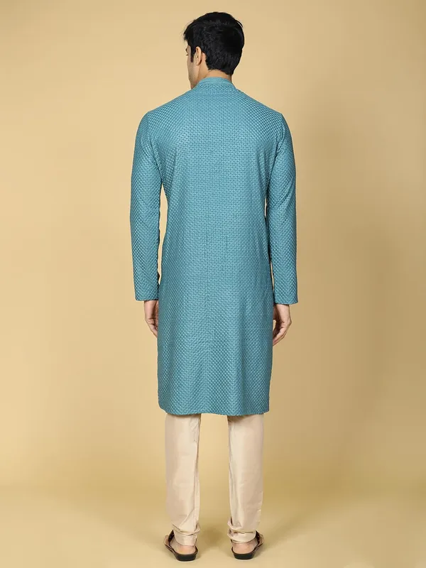 Green_Cotton_Full_Sleeve_Regular_Fit_Chikankari_Embroidery_Kurta_For_Men