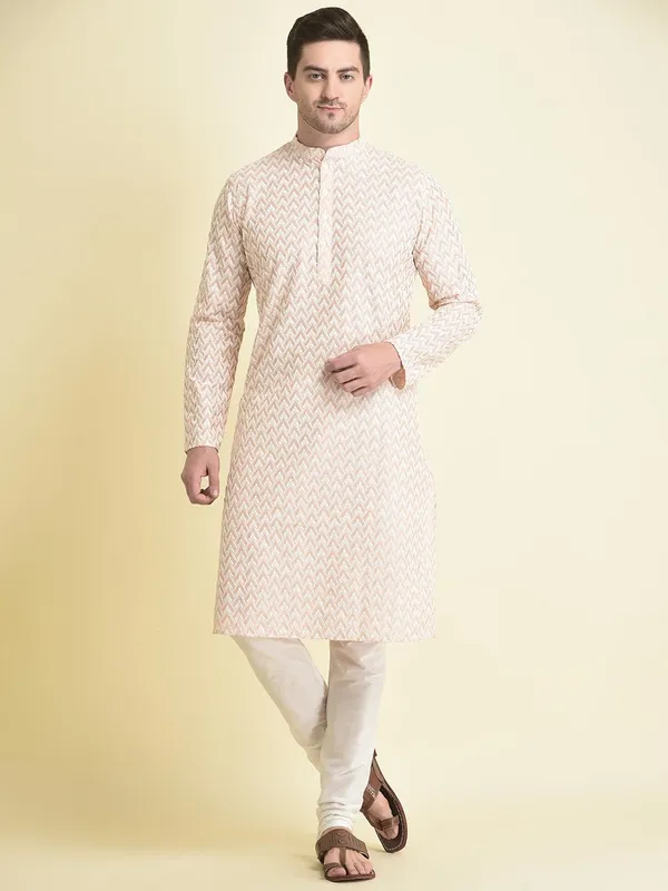 Pink_Cotton_Full_Sleeve_Regular_Fit_Chikankari_Embroidery_Kurta_Set_For_Men
