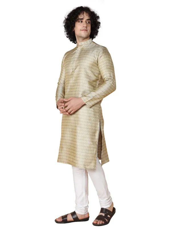 Grey_Jacquard_Full_Sleeves_Regular_Jacquard_Kurta_Churidar_Set_For_Men