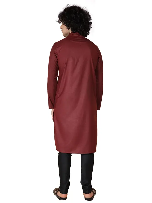 Maroon_Cotton_Full_Sleeve_Regular_Fit_Embroidery_Kurta_For_Men