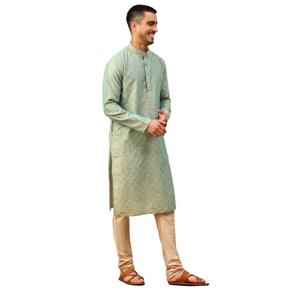 Green_Cotton_Full_Sleeve_Regular_Fit_Printed_Kurta_For_Men