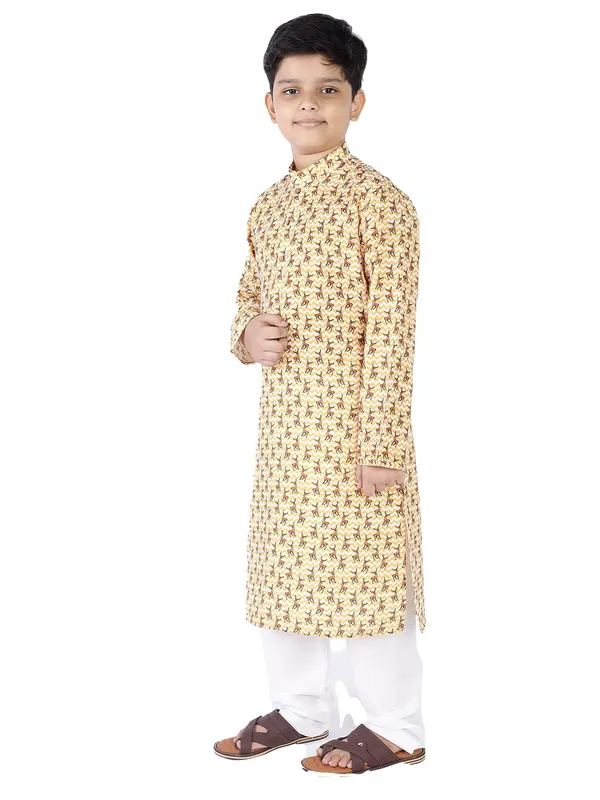 Yellow_Cotton_Full_Sleeve_Regular_Fit_Printed_Kurta_For_Kids