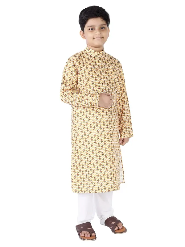 Yellow_Cotton_Full_Sleeve_Regular_Fit_Printed_Kurta_For_Kids