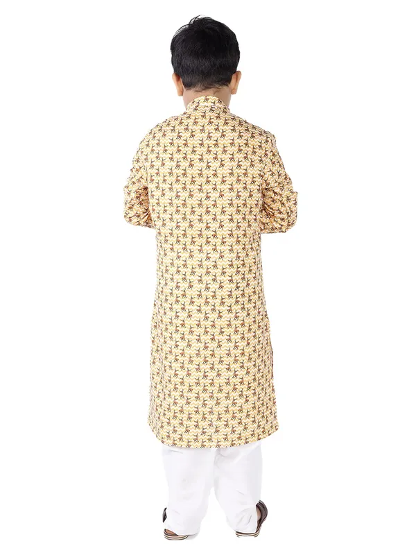 Yellow_Cotton_Full_Sleeve_Regular_Fit_Printed_Kurta_For_Kids