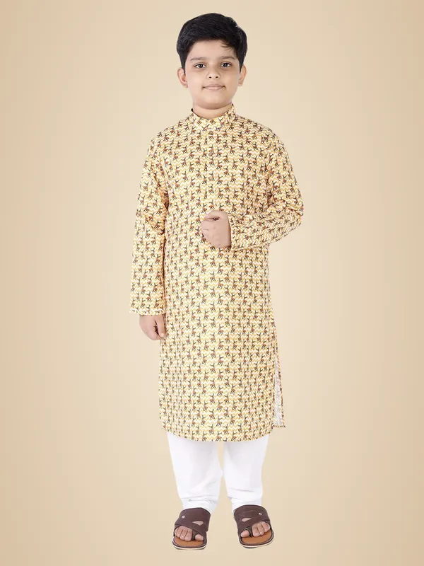 Yellow_Cotton_Full_Sleeve_Regular_Fit_Printed_Kurta_For_Kids