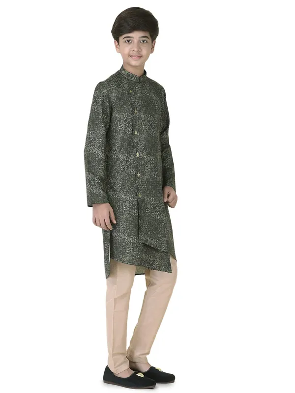 Green_Cotton_Full_Sleeve_Regular_Fit_Printed_Kurta_Churidar_For_Kids