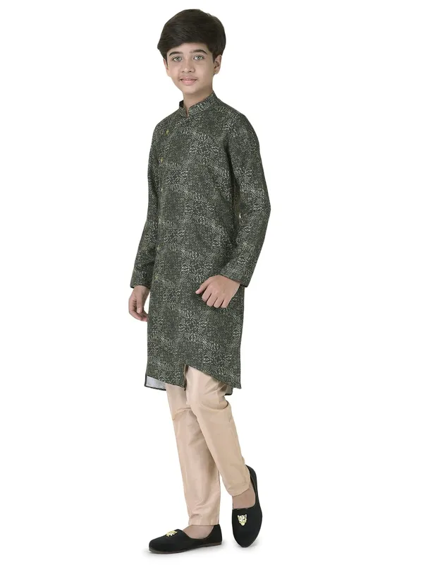 Green_Cotton_Full_Sleeve_Regular_Fit_Printed_Kurta_Churidar_For_Kids