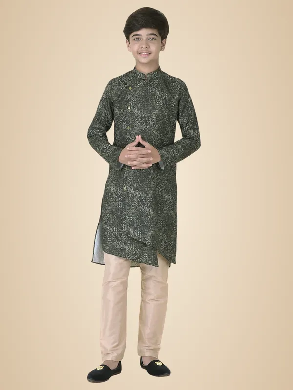 Green_Cotton_Full_Sleeve_Regular_Fit_Printed_Kurta_Churidar_For_Kids