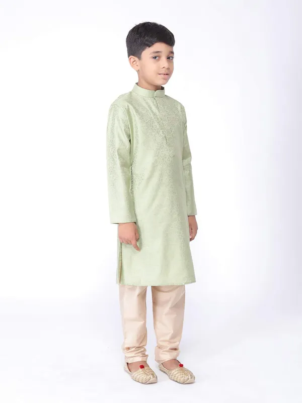 Green_Jacquard_Full_Sleeve_Regular_Printed_Kurta_For_Kids