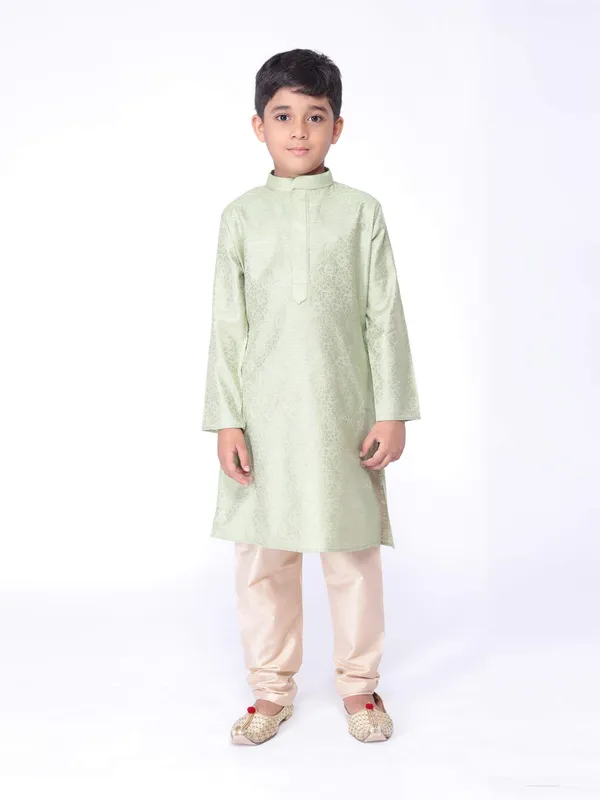 Green_Jacquard_Full_Sleeve_Regular_Printed_Kurta_For_Kids