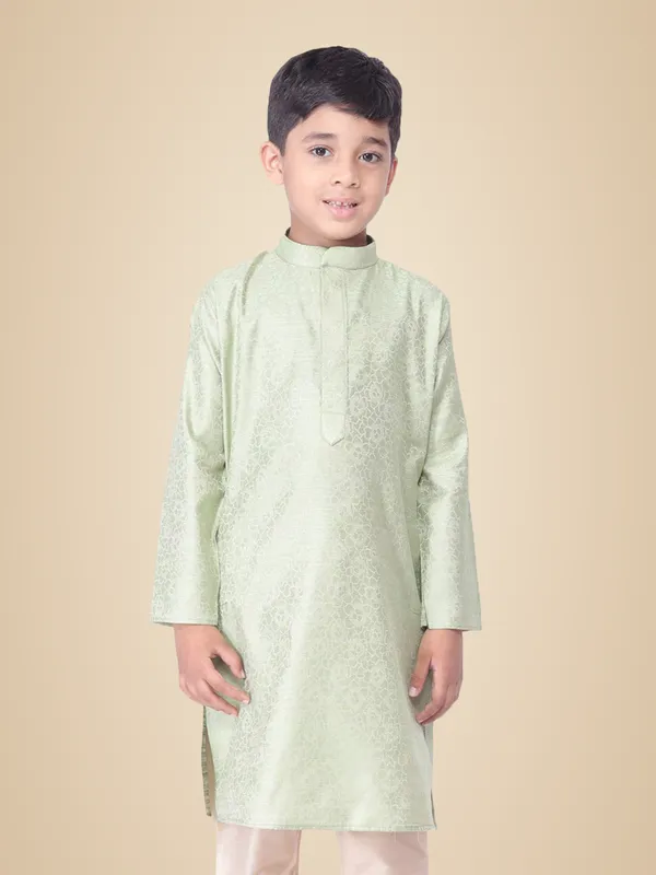 Green_Jacquard_Full_Sleeve_Regular_Printed_Kurta_For_Kids
