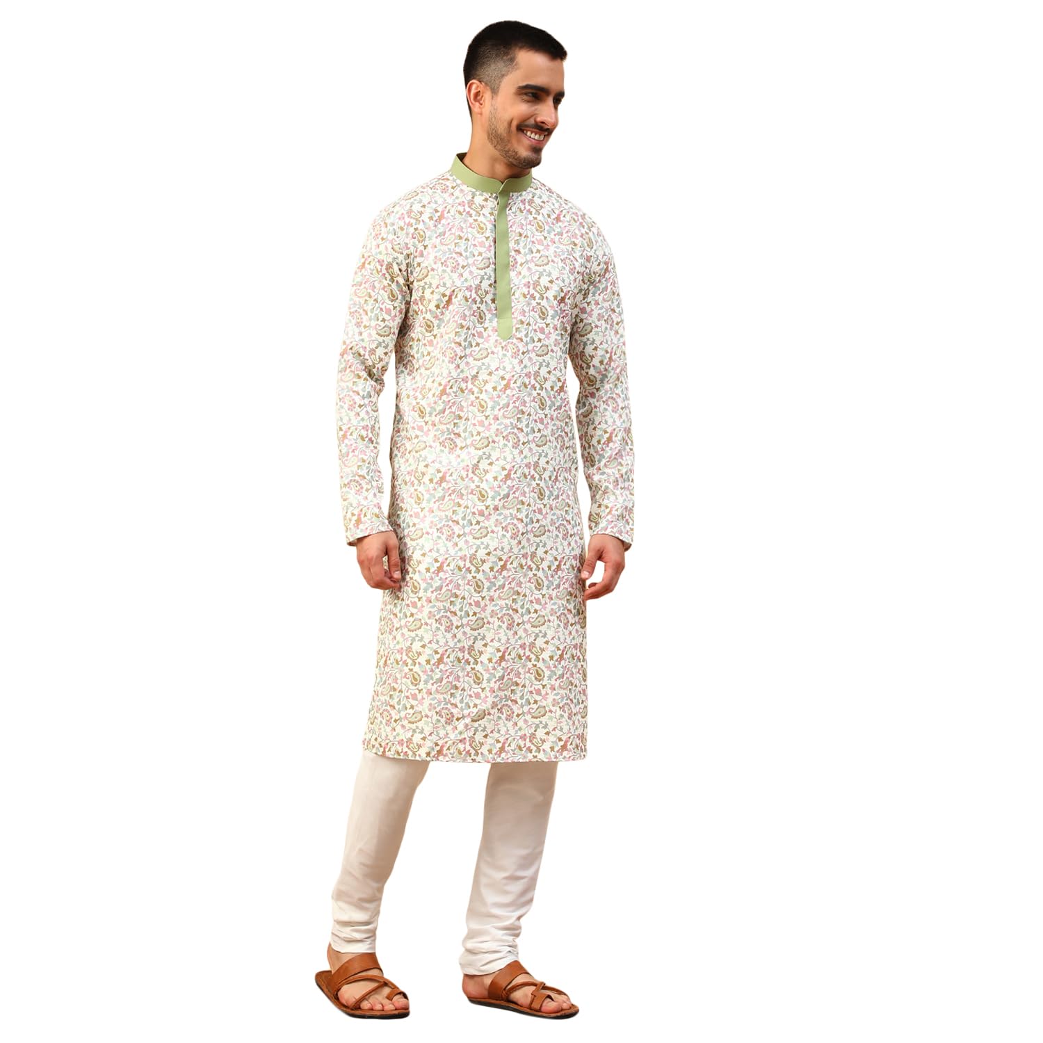 Cream_Cotton_Full_Sleeves_Regular_Kurta_Set_For_Men