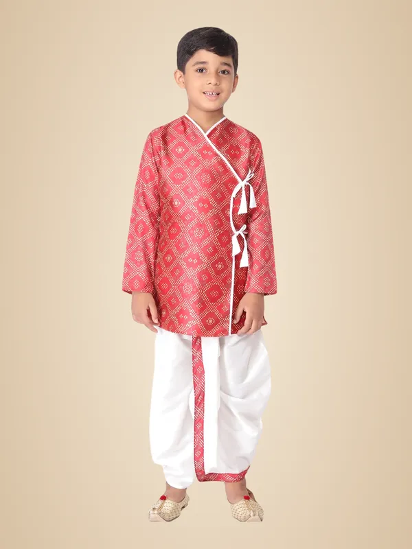 Red_Cotton_Full_Sleeve_Regular_Fit_Printed_Kurta_Dhoti_Set_For_Kids