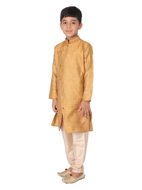 Yellow_Jacquard_Full_Sleeve_Regular_Fit_Printed_Kurta_Churidar_For_Kids