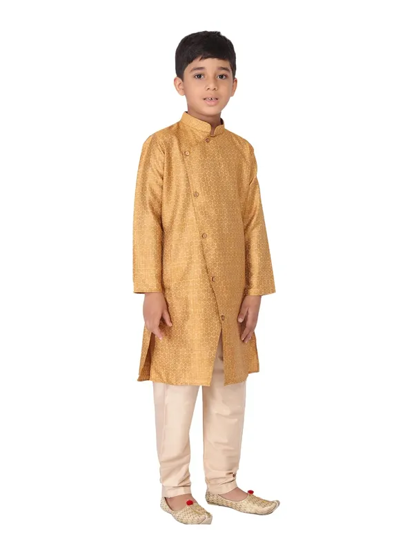 Yellow_Jacquard_Full_Sleeve_Regular_Fit_Printed_Kurta_Churidar_For_Kids