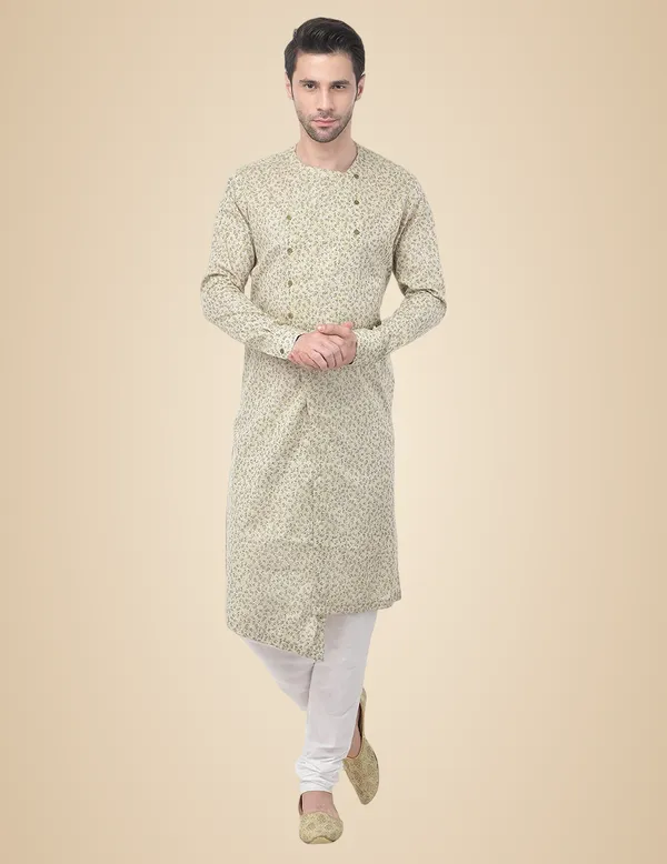 Beige_Cotton_Beige_Full_Sleeve_Regular_Printed_Kurta_For_Men