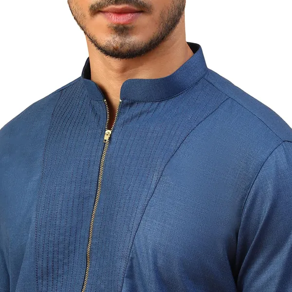 Blue_Plain_Full_Sleeves_Regular_Kurta_Set_For_Men
