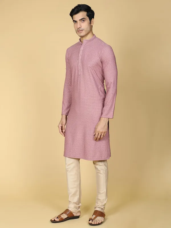 Purple_Cotton_Full_Sleeve_Regular_Fit_Chikankari_Embroidery_Kurta_Set_For_Men