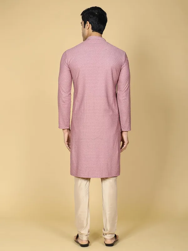Purple_Cotton_Full_Sleeve_Regular_Fit_Chikankari_Embroidery_Kurta_Set_For_Men
