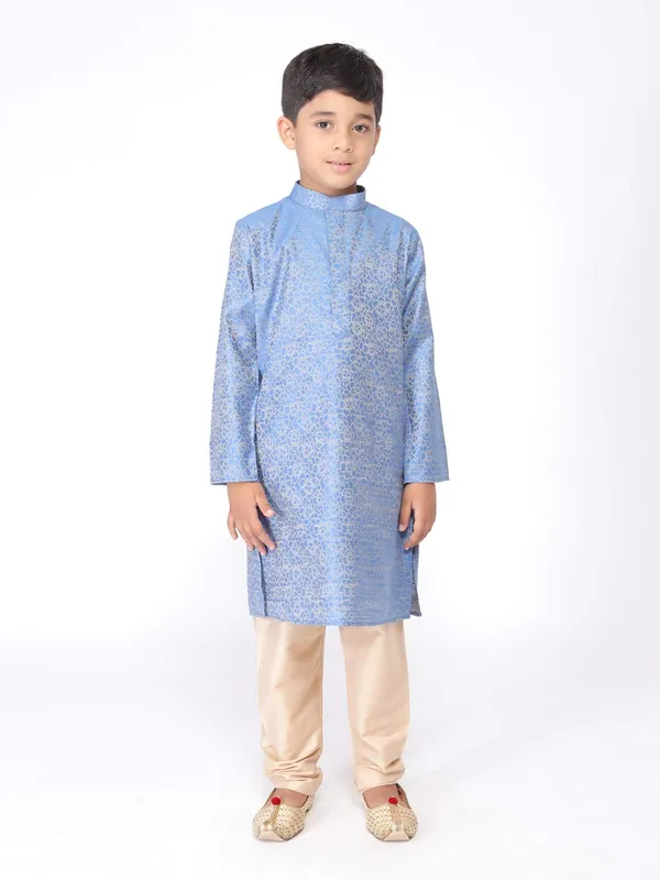 Blue_Jacquard_Full_Sleeve_Regular_Printed_Kurta_For_Kids