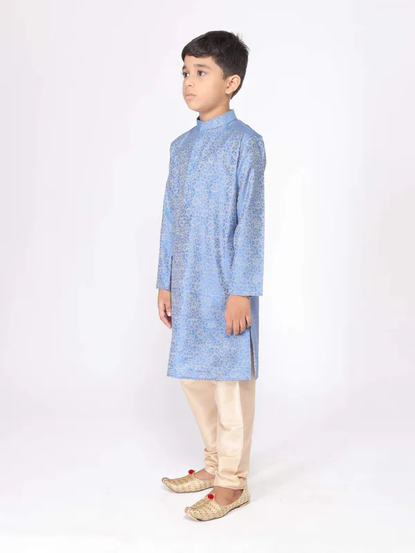 Blue_Jacquard_Full_Sleeve_Regular_Printed_Kurta_For_Kids