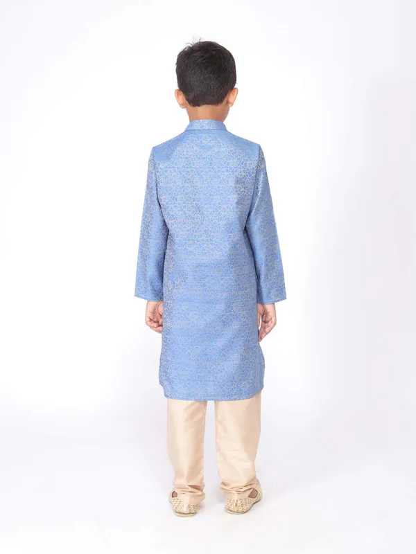 Blue_Jacquard_Full_Sleeve_Regular_Printed_Kurta_For_Kids