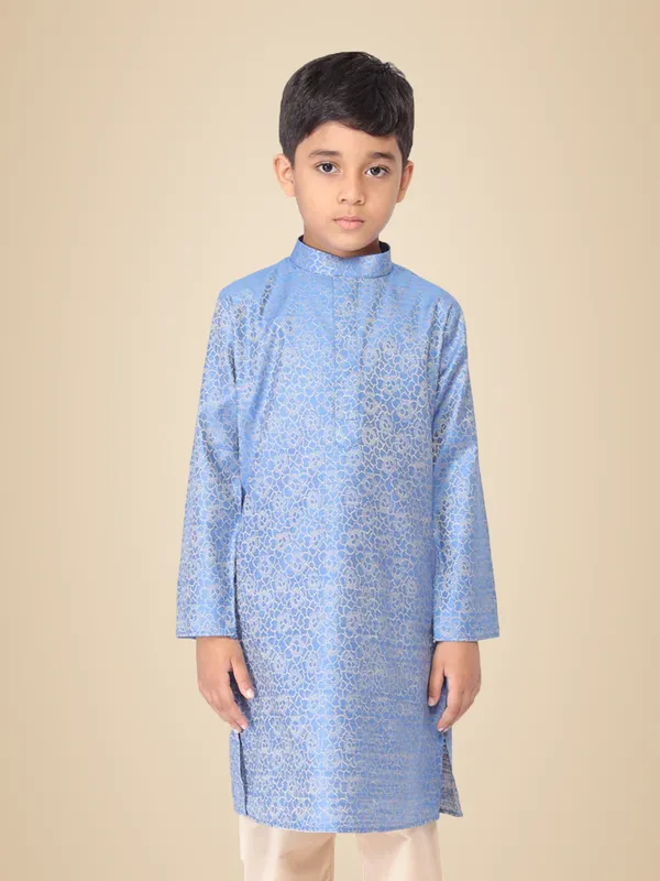 Blue_Jacquard_Full_Sleeve_Regular_Printed_Kurta_For_Kids