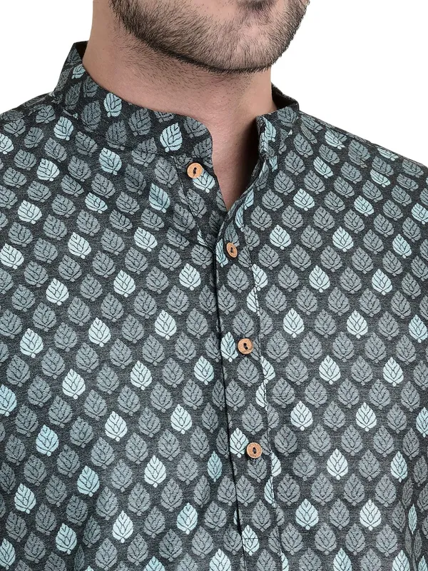 Blue_Cotton_Brown_Full_Sleeves_Regular_Printed_Kurta_Churidar_Set_For_Men
